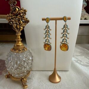 18k gold plated canary Yellow  zirconia crystal Gemstones long dangle earrings